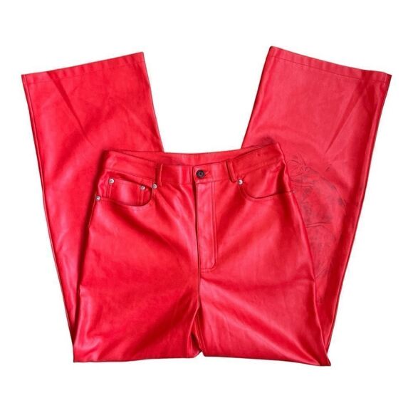 URBAN OUTFITTERS High & Wide Women’s Red Wide Leg Faux Leather Pants Size 28 - Picture 7 of 10